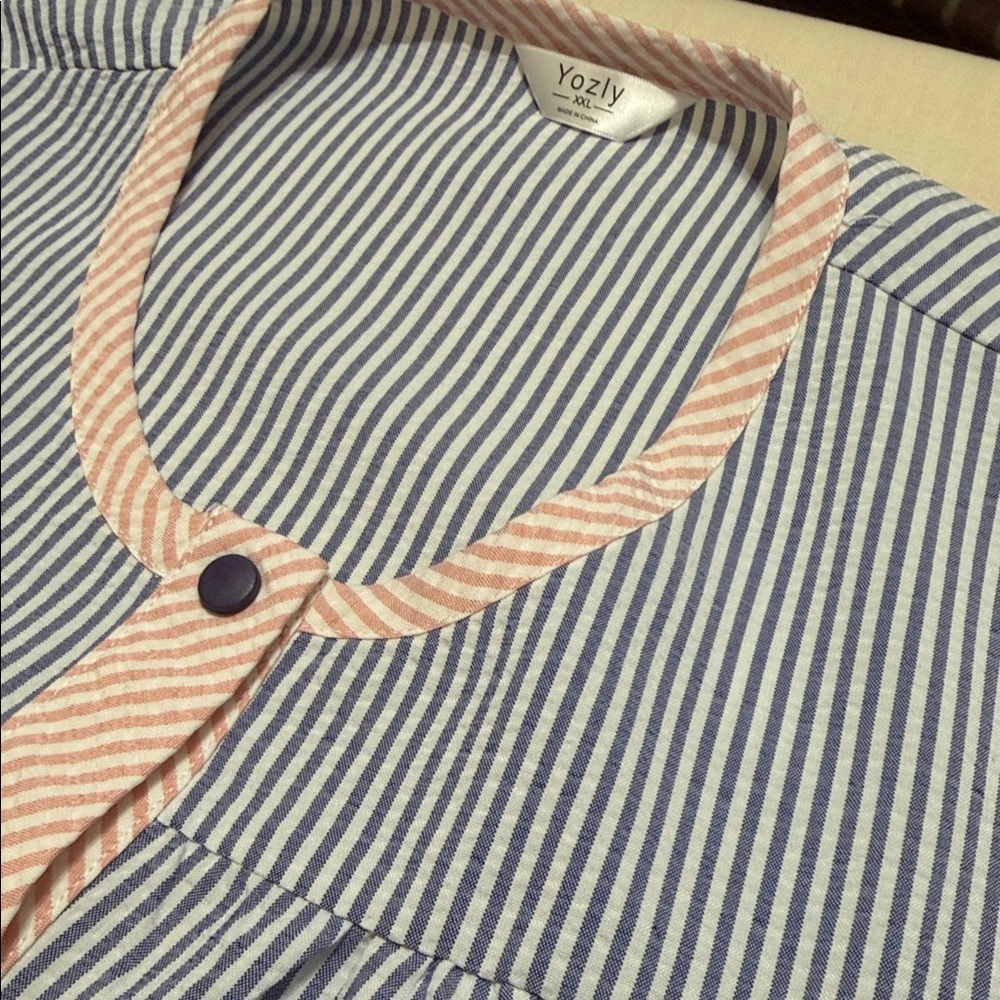 Yozly Blue, Pink & White Striped Snap Front House Dress, Size XXL - Picture 4 of 10
